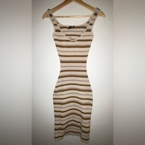 Windsor Striped Mini Dress in Cream and Brown